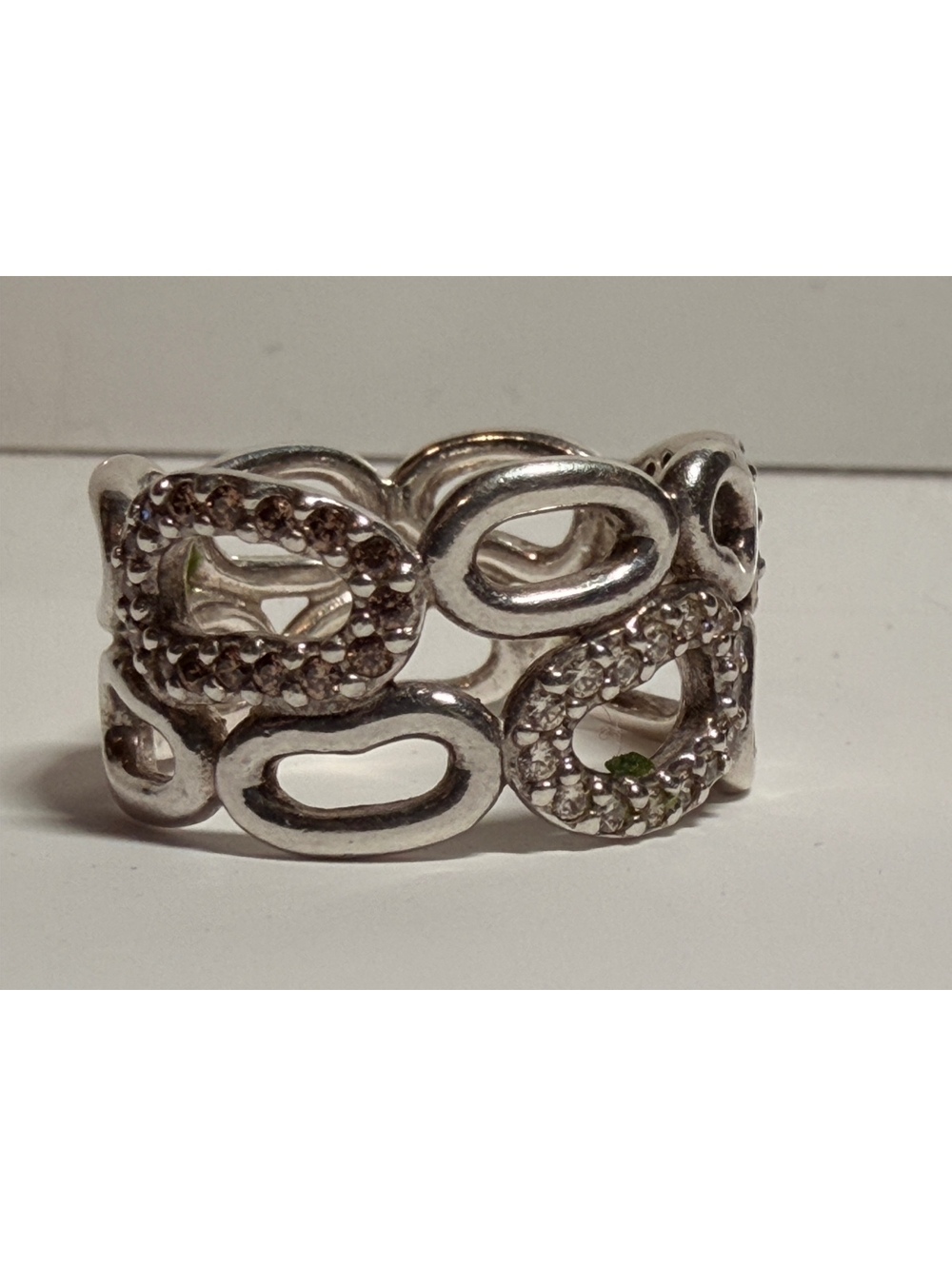 Pandora "Circle Of Friends" 190834CZ Champagne CZ Sterling Silver Ring Size 8.5